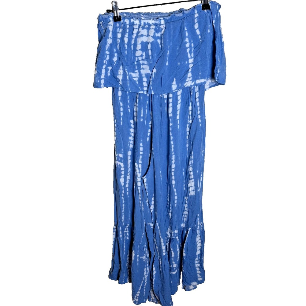 Japna Blue Tie Dye Sleeveless Smocked Ruffled Jumper Size M Boho Hippie Festival